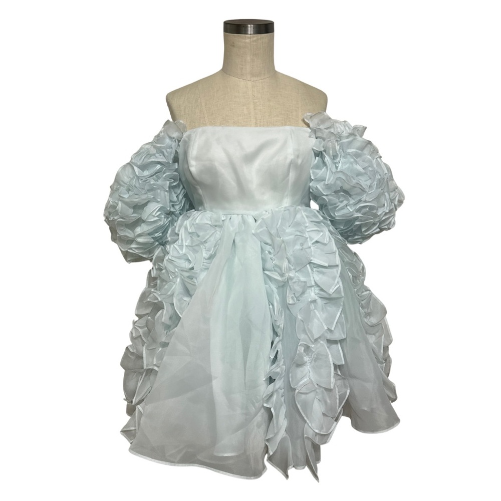 Selkie the tear drop Paris dress ruffle mini dress baby blue - size M